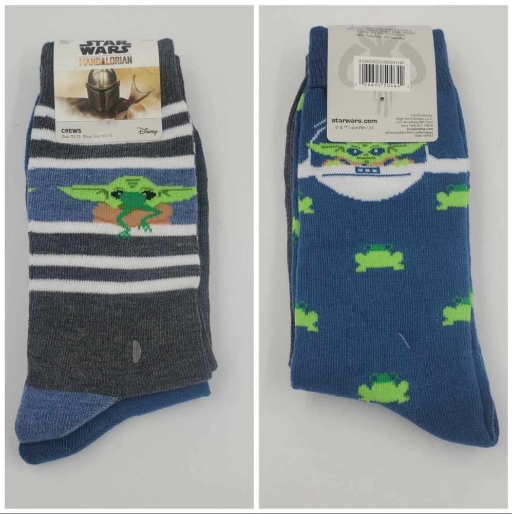 2 Pair Men's Baby Yoda Socks Shoe Sz 6.5-12